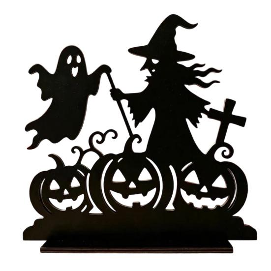 Деревянная центральная композиция DYS Witch для стола, Жуткий замок Черная кошка Настольное украшение для вечеринки на Хэллоуин, Многоуровневая подставка для декора стола