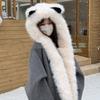 Women Hat Fox Ear Shape Thickened Plush Warm Winter Hat with Scarf Design Outdoor Activities Warm Headwear