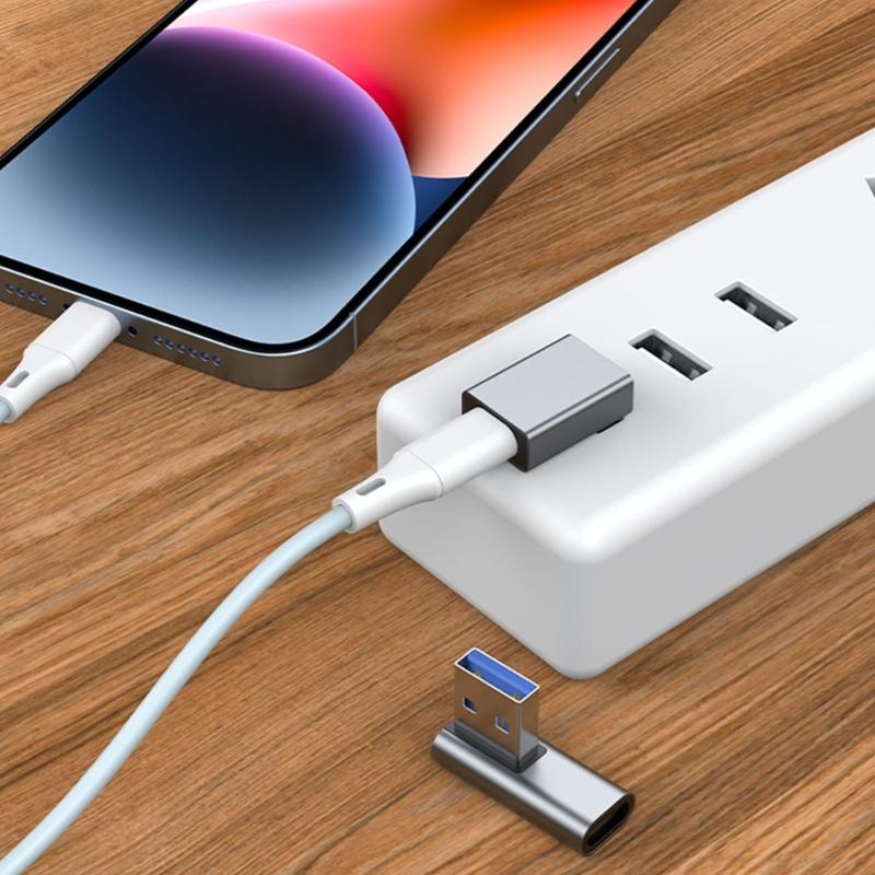 Адаптер USB на USB C под углом 90 градусов, 2 шт., USB3.0 Male на Type C Female, Конвертер для зарядки, Поддержка передачи данных