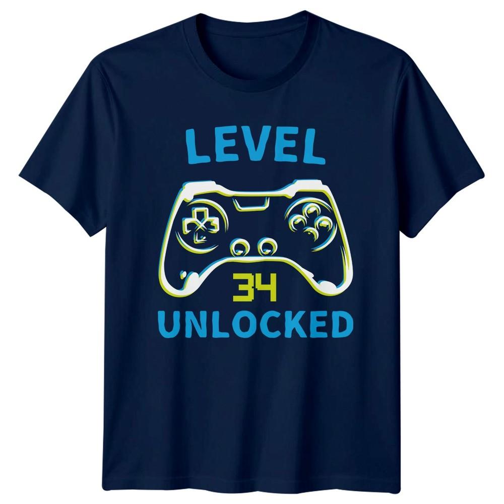 Level 34 Unlocked TShirt 34th Birthday Video Gamer Gift For Him