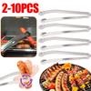 2-10pcs BBQ Sausage Turning Tongs Kitchen Hot Dogs Cooking Clip Stainless Barbecue Long Handle Tongs for Flipping Bacon Steak