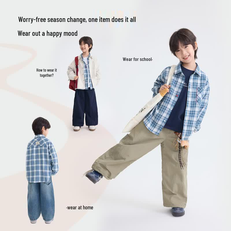 Стильная сине-белая клетчатая рубашка с длинным рукавом для мальчика