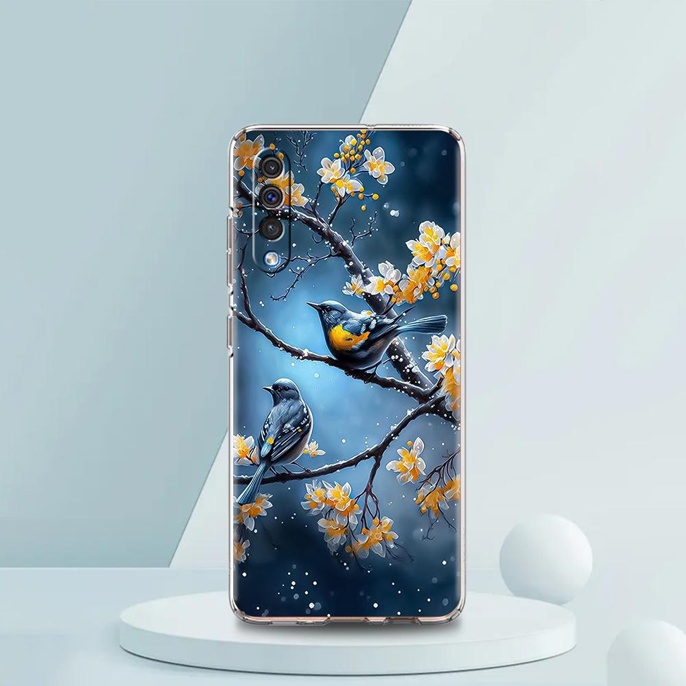 Прозрачный чехол для телефона Samsung Galaxy A16 A14 A12 A22 A24 A42 A02 A06 A20 A30 A40 Мягкий ТПУ чехол Цветочный Цветочный Узор Птица