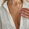Salircon Trendy Multilayer Simple Long Chain Pendant Necklace for Women Bohemia Gold Color CCB Beaded Sweater Chain Jewelry Gift