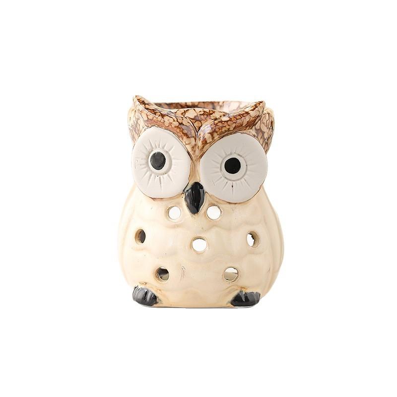 Керамическая аромалампа с прорезями, комнатная лампа для ароматерапии со свечой, ретро бытовая аромалампа, лампа для эфирного масла в виде совы для спальни