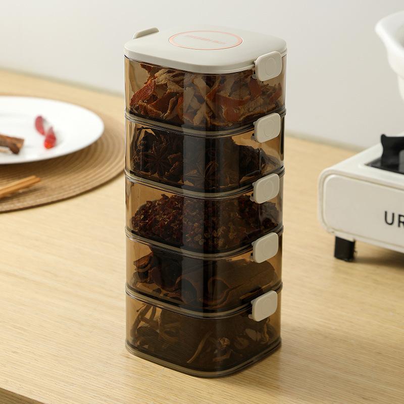 Многослойная герметичная банка для приправ, коробка для хранения, кухонная коробка для хранения сушеных перцев чили, сычуаньского перца, бадьяна и приправ с отдельной упаковкой