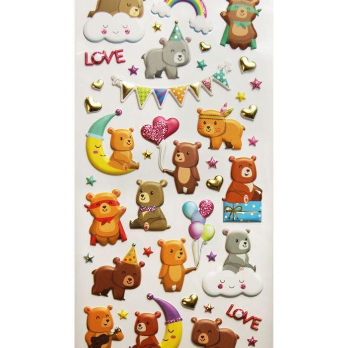 Reusable Stickers - 3D Relief - Party Bears - Glitter