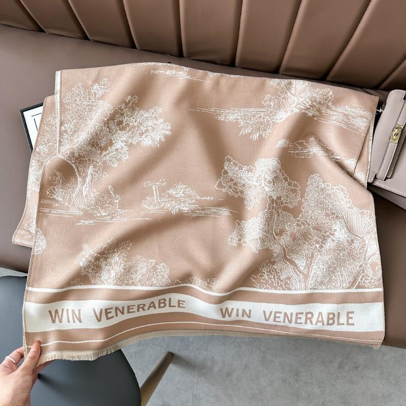 Landscape painting imitation cashmere scarf women's high-end office air-conditioned room thickened warm long trendy scarf