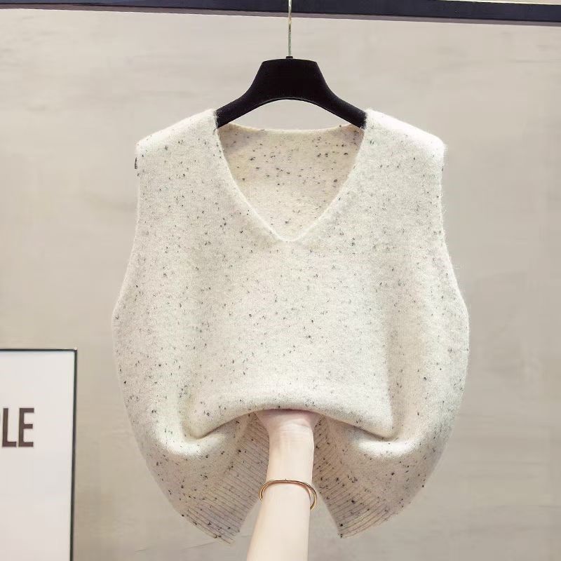 Женский свитер-жилет с V-образным вырезом в стиле ретро с цветочным узором в горошек на весну и осень, с внутренней стороны плеча