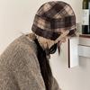 WTEMPO Ретро клетчатые женские осенне-зимние ретро шляпы однотонные повседневные универсальные теплые с защитой ушей плюшевые внутренние шапки
