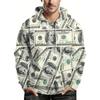 Plus Size Men's 3D Money Print Hoodie - Casual Long Sleeve Hooded Sweatshirt with Pullover Design for Relaxed Fit and Cozy Wear