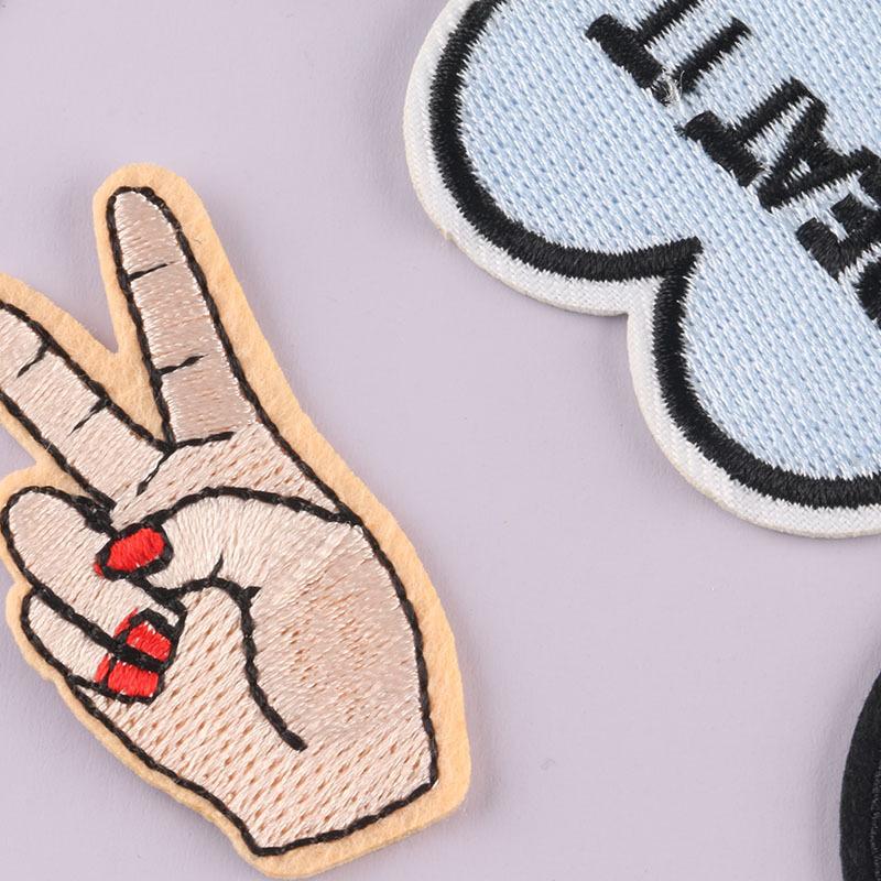 Вышитая этикетка для одежды, аксессуары, вышитая нашивка, наклейка, палец, любовь, инопланетянин, письмо, сделай сам, наклейка для глажки ткани
