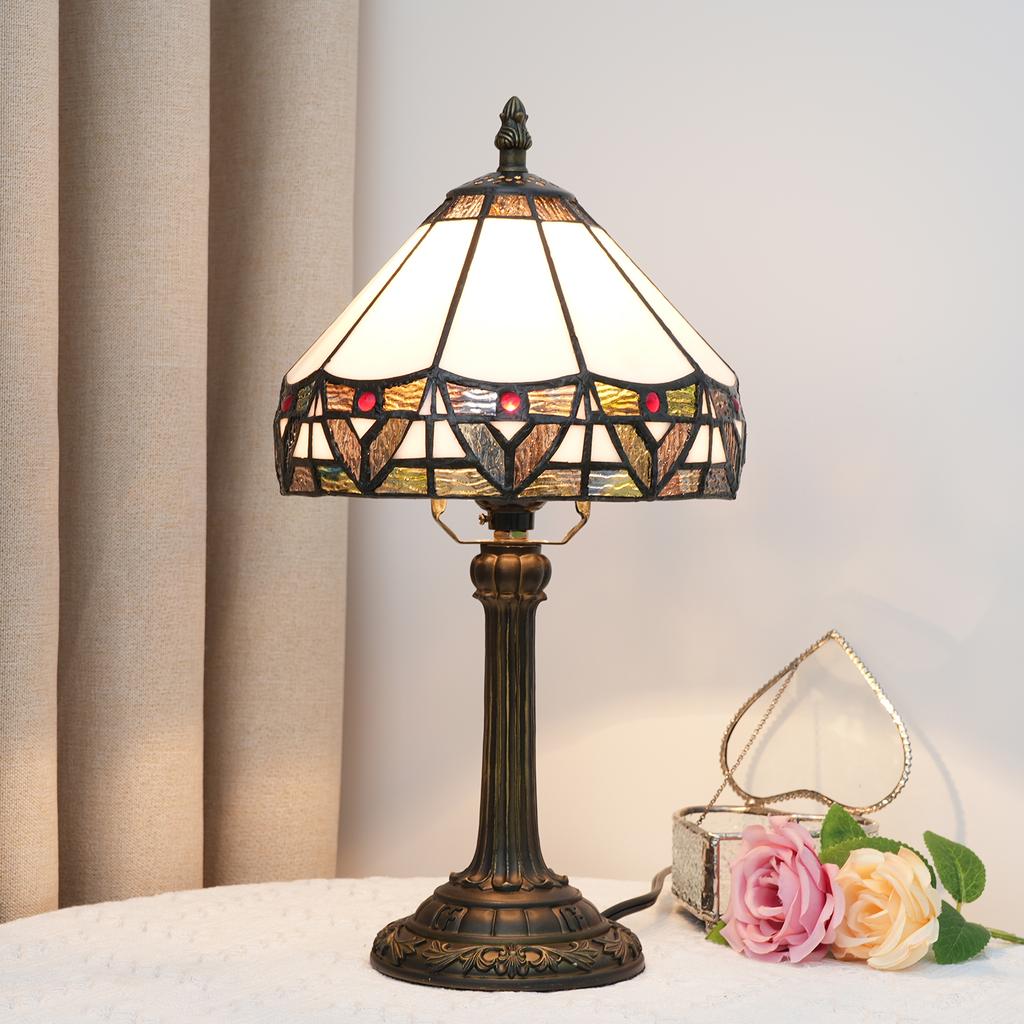 8-дюймовая настольная лампа в стиле барокко, витражный абажур, винтажная настольная лампа, маленькая прикроватная лампа, для спальни, гостиной, офиса, для чтения