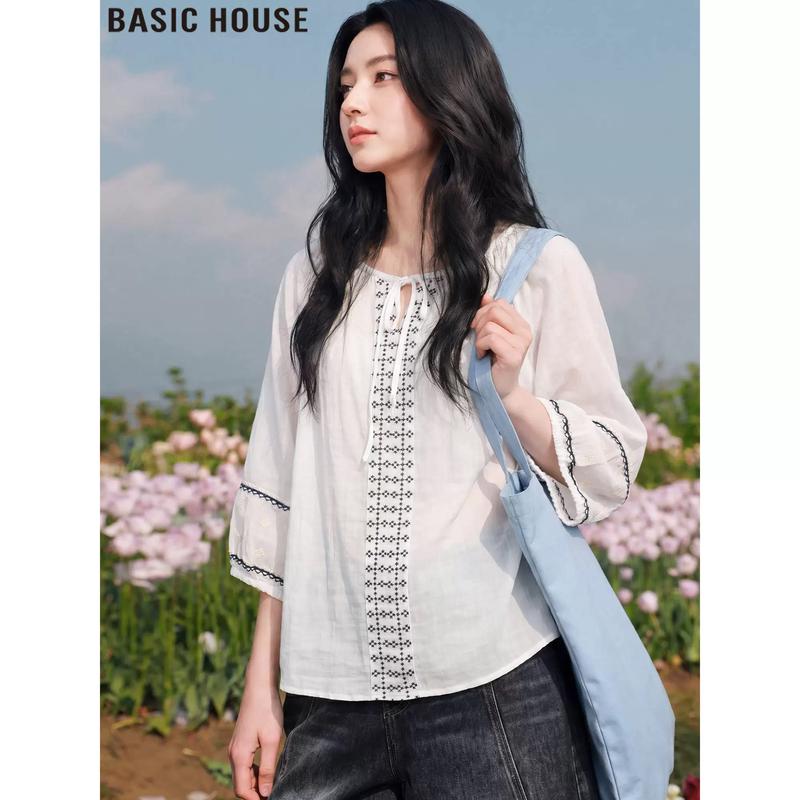 Женская льняная блузка Basic House с рукавом 3/4 для защиты от солнца
