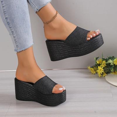 Модные тапочки Лето 2024 Новые женские сандалии на танкетке Платформа Пляжные шлепанцы Трендовые туфли на высоком каблуке Женская обувь Туфли-лодочки Толстые шлепанцы Mujer