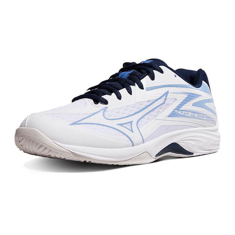 Mizuno Кроссовки для волейбола в зале Thunder Blade Z, унисекс, легкие, с амортизацией, цвет: белый, саксофон, темно-синий, V1GA237053