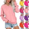 Women's Casual Fashion Solid Color V-Neck Long Sleeve Sweatshirt Lightweight Pullover With Pockets Sweatshirt