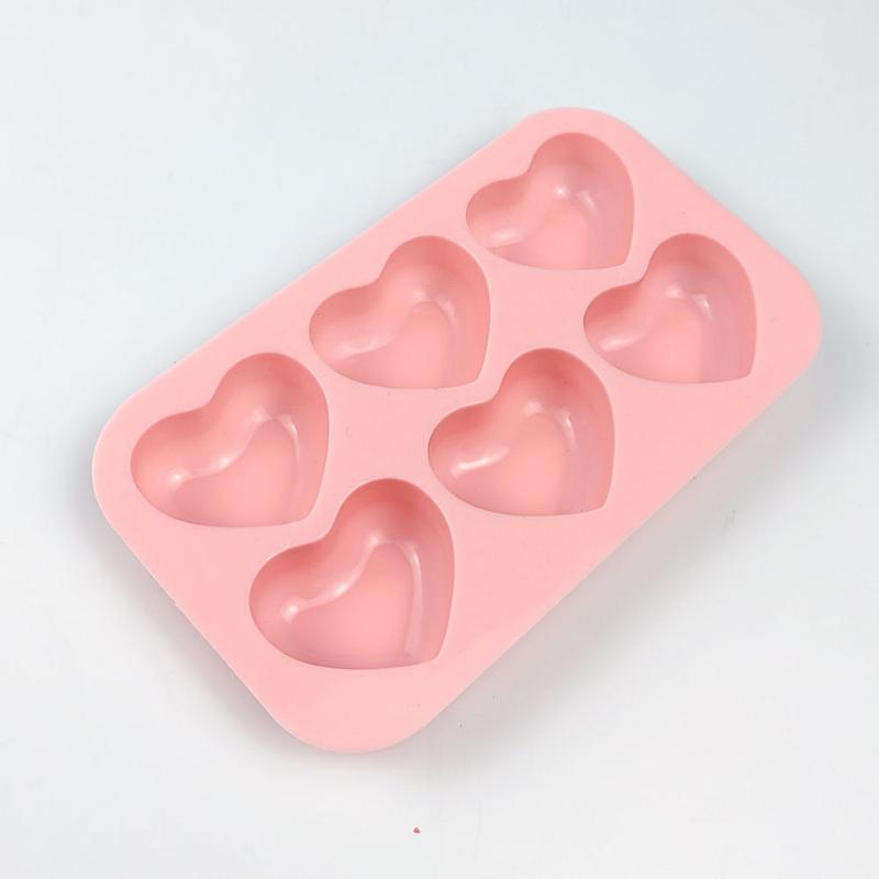 6-Cavity Valentine's Heart Silicone Mold for DIY Soap Making Heart Candy Mould Cake Bake Pan Chocolate Molds Ice Tray- Pink & Gray