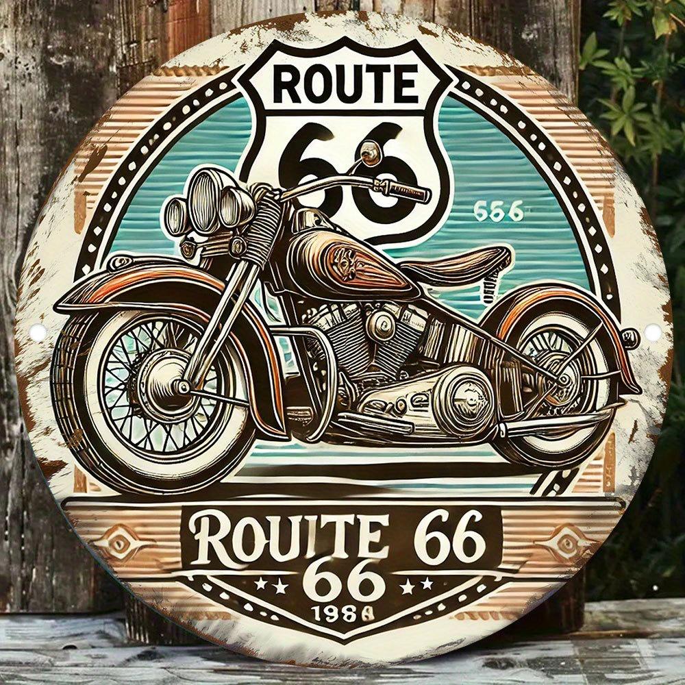 D Flat pc Vintage Route Motorcycle Metal Sign Round Wall Art Decor Retro IndoorOutdoor Hanging Plaque for Home