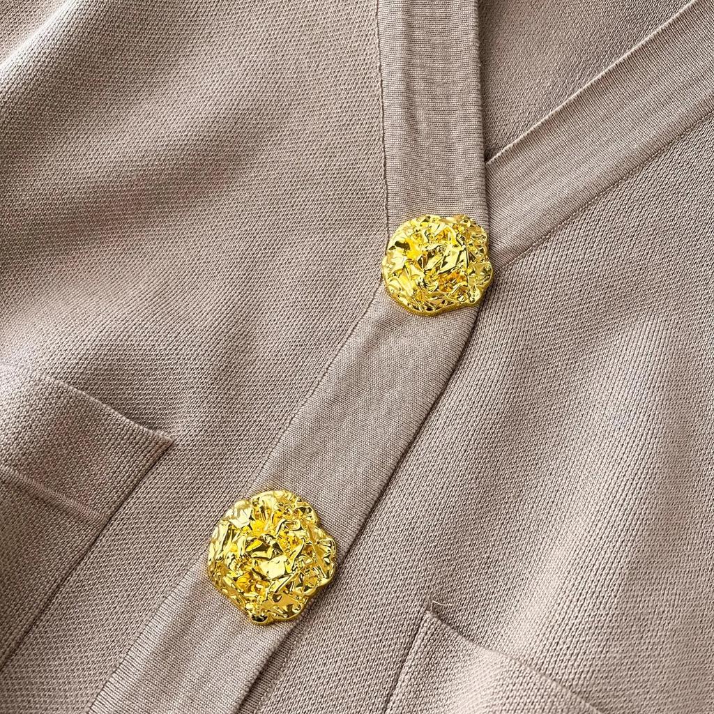 Осень-зима, кардиган с золотыми пуговицами и V-образным вырезом, карманы, вязаные свитера + широкие брюки, спортивные костюмы, длинный комплект из двух предметов