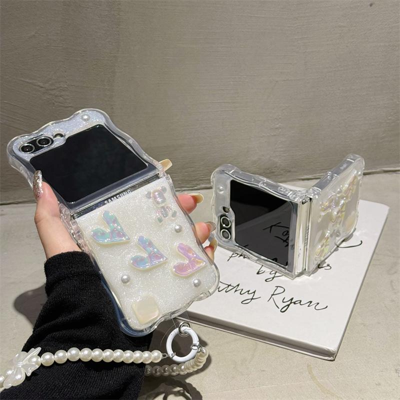 Для Samsung Galaxy Z Flip 3 4 5 Чехол 3D Любовное Сердце Медведь Браслет Волна Прозрачный Противоударный Чехол Для Samsung Z Flip5 ZFlip5