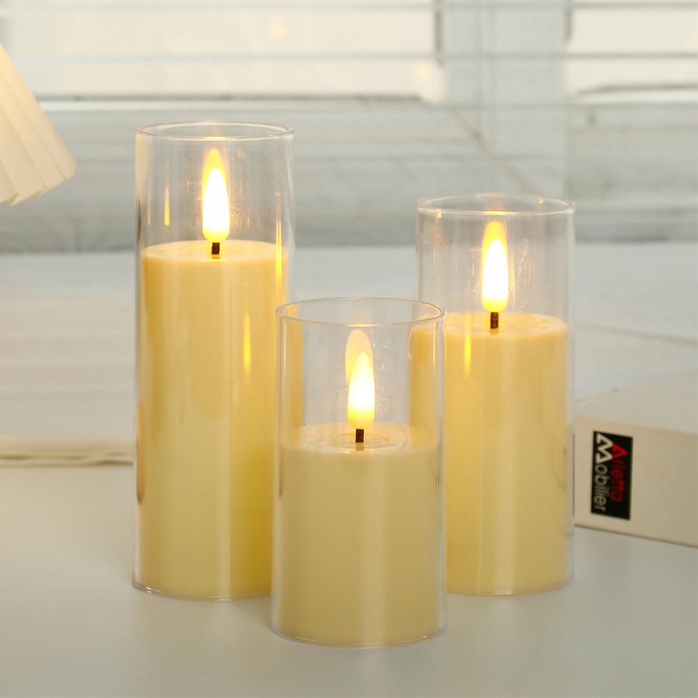 1/3Pcs LED Flameless Electric Candles Light Acrylic Glass Battery Flickering Fake Tealight for Wedding Party Christmas Decor