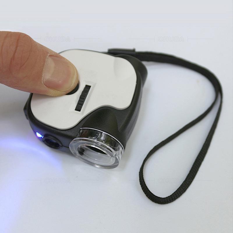 55x Карманный ручной микроскоп-лупа для обнаружения валюты со светодиодной и УФ-подсветкой, портативный стеклянный детектор-увеличитель для ювелирных изделий