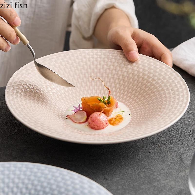 Рельефная текстура керамическая миска креативная толстая суповая миска миска для фруктового салата миски для пасты десертные миски отельная фирменная посуда