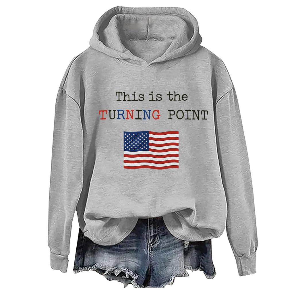 Ladies Fashion Casual Long Sleeve Printed Round Neck Hoodie Pullover Top