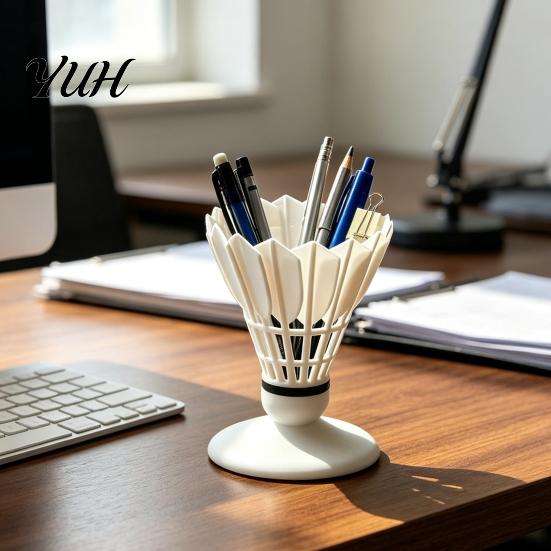 Creative Stationery Holder 3D Printed Badminton Pen Holder, Shuttlecock Shape Desk Organizer for Novelty Cup Office Pencils Markers, Large Capacity