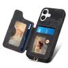 For iPhone 16 Case RFID Blocking Handbag Leather+TPU Phone Cover Card Slots, Ring Holder - Black