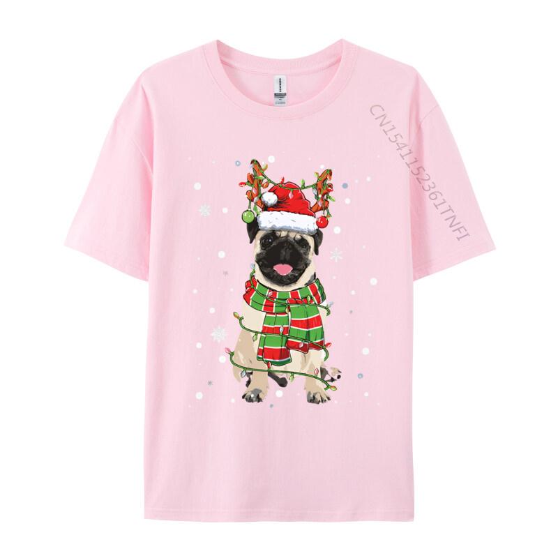 Vintage T Shirt Unisex Cute Pug Dog Christmas Lights Funny Xm Tshirt Fitness Cotton Unisex Tees Printing Funny T Shirts