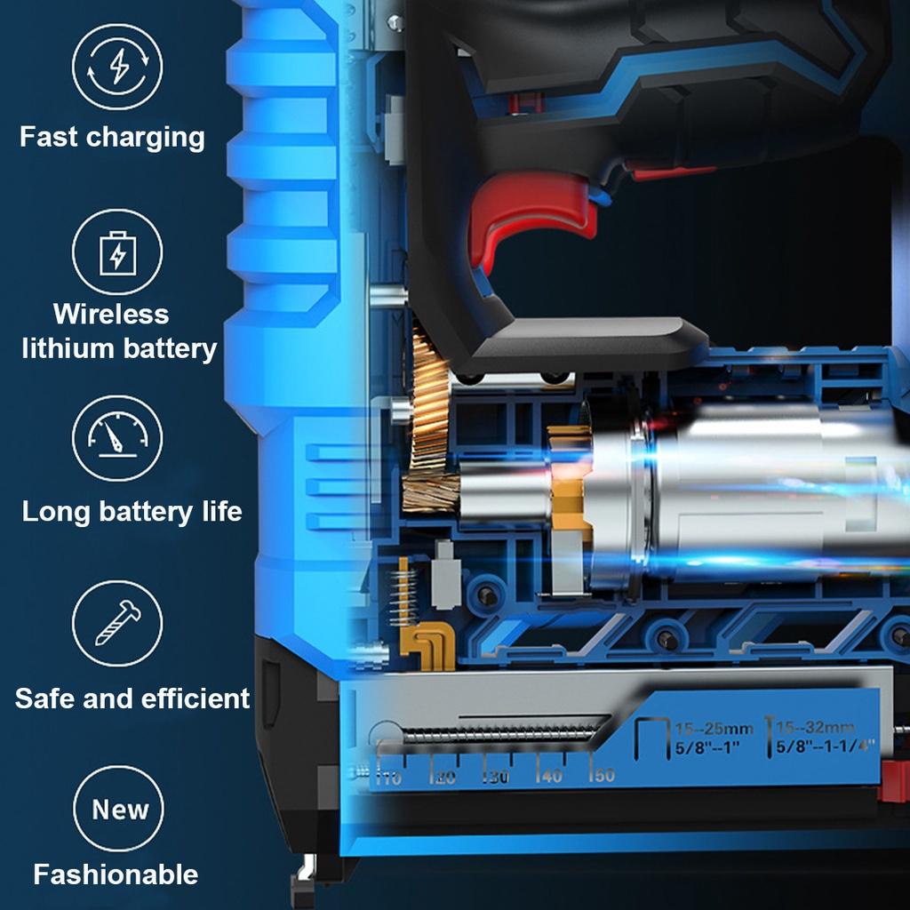 Electric Cordless Nail Gun 15mm-32mm Straight Nail 15mm-25mm U-Shape Nail Woodworking Tool Rechargeable