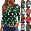 Women's Tops Seven Sleeve Shirt Round Neck Loose Christmas Snowman Christmas Tree Printed T-Shirt