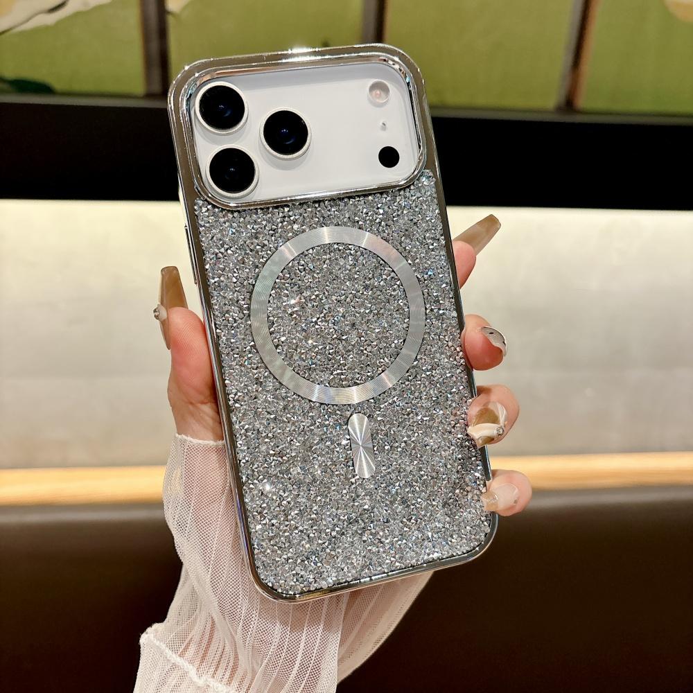 Чехол-бампер с блестками и алмазным покрытием по краю для iPhone 17 Pro Max Air 16 15 14 13 12 11 Plus, с поддержкой магнитной зарядки