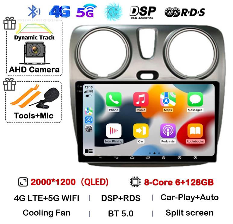 Android 14 Auto Carplay Car Radio для Renault Lodgy Dacia Dokker 2012 - 2020 Мультимедийный видеоплеер Навигация GPS 360 камера