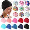 Printed Sports Accessories Elastic Nylon Turban Long Hair Protect Pool Bathing Hats Swimming Cap