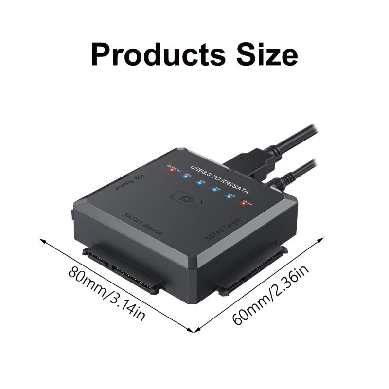 Многофункциональный адаптер интерфейсов жесткого диска, USB 3.0 к SATAs/IDE для 2,5"/3,5" дисков с функцией резервного копирования в одно касание, адаптер питания в комплекте