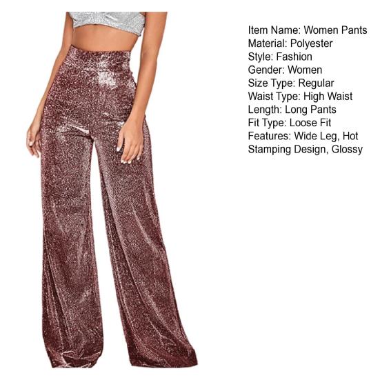 Женские широкие брюки с принтом горячего тиснения, глянцевые длинные брюки, клубы