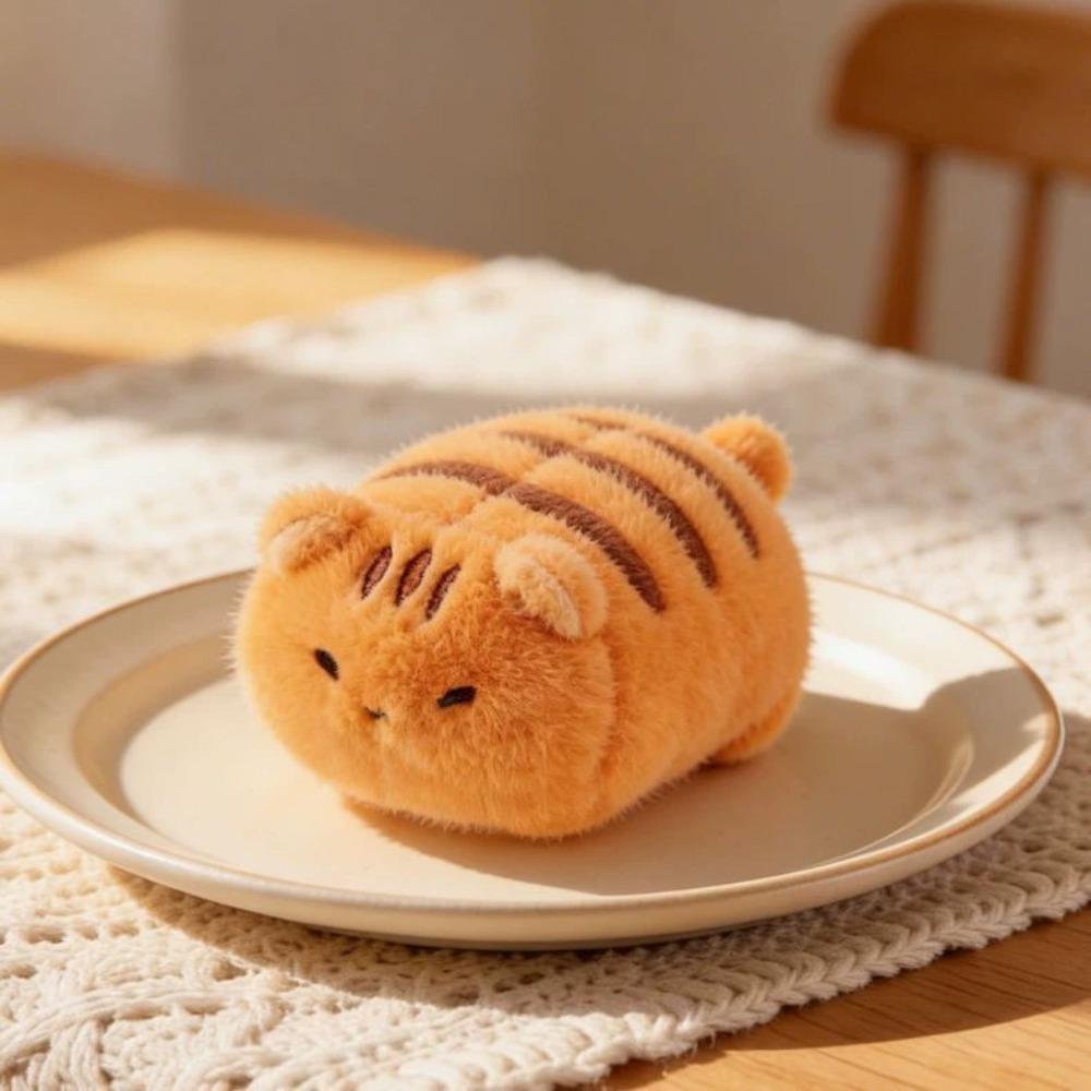 Round Small Bean Bag Plush Doll Fluffy Soft Calico Cat Plush Wrist Home Decoration