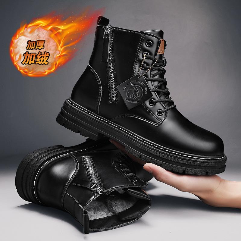 Rhubarb boots new autumn and winter British style high-top boots cotton tooling short boots fluff zipper Martin boots men