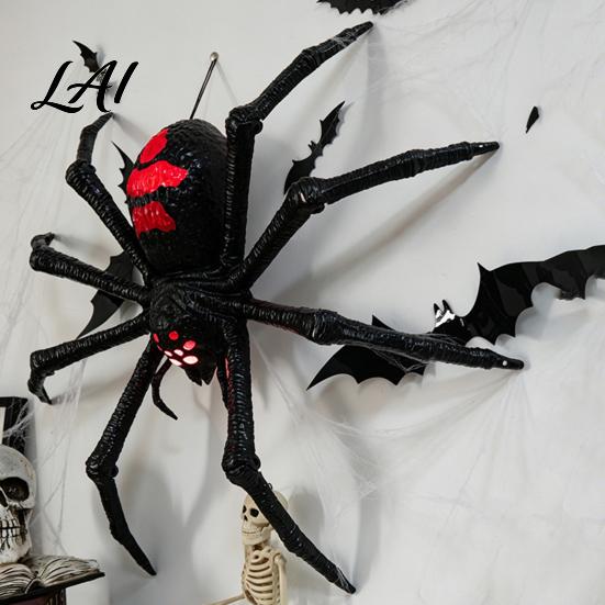 Lighted Spider for Holiday Pranks Halloween Animatronics Hanging Decoration Scary Giant with LED Eyes Horror Props Escape Rooms And Sound Outdoor