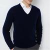 Men's Autumn Winter Knit Sweater V Neck Pullover Undershirt Casual Business Loose Fashion Solid Long Sleeve