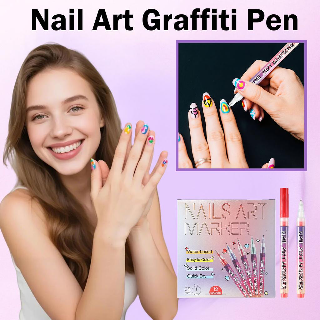 Nails Art Marker Set 0 5mm Fine Tip Nail Drawing Pen Water-Based Quick Dry Solid Color Nail Art Drawing Tools for DIY Nail Decoration 12 Pieces