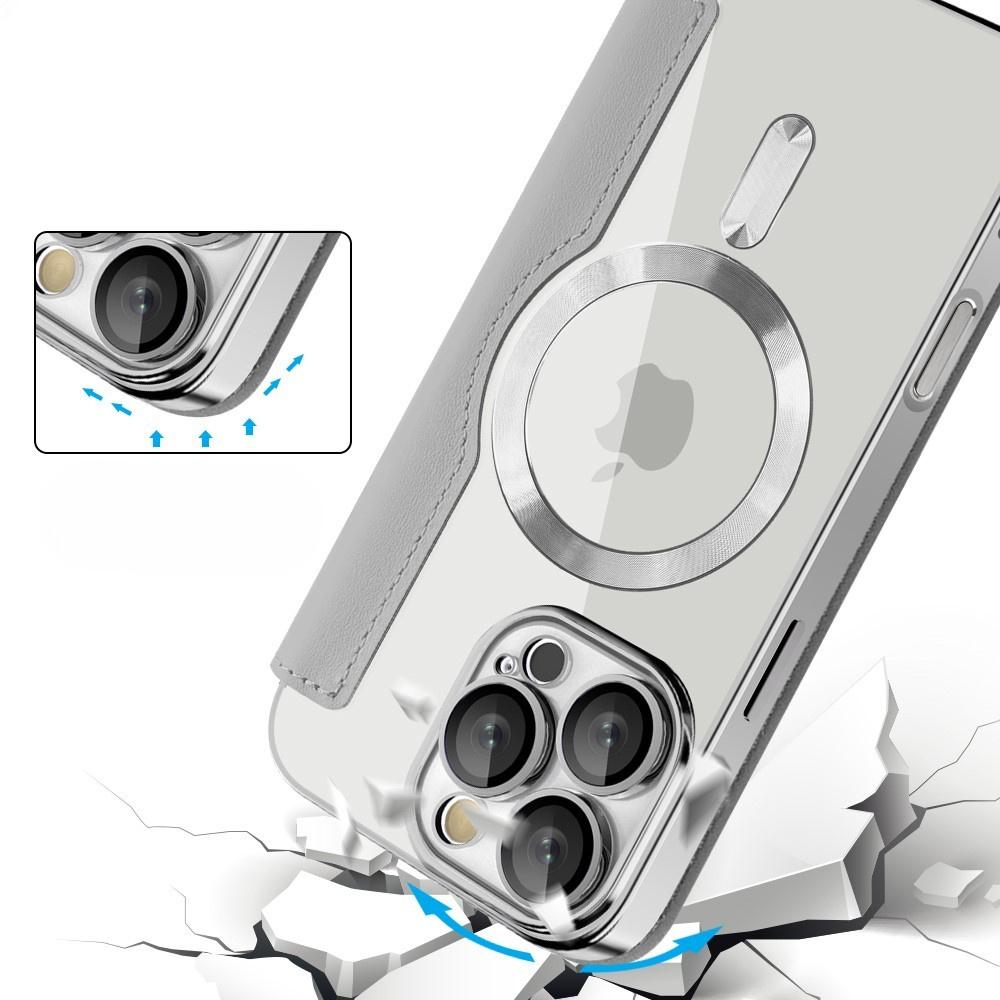 iPhone 16 Pro Flip Case, RFID Wallet MagSafe with Camera Protection, Silver