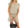 Ensemble Deux Pièces pour Femme Mode Décontracté Été Manches Courtes Col en V Top Manches Courtes avec Poches à Cordon de Serrage et Short