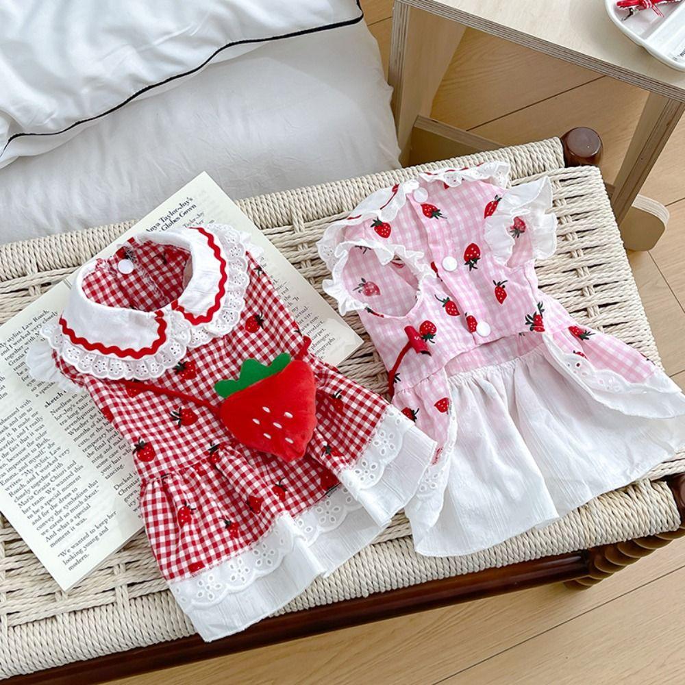 Breathable Pet Strawberry Dress Soft Pet Summer Clothes Fashion Dog Vest  Autumn