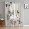 Black And White Butterfly Flower Art Tulle Curtains For Living Room Decoration Chiffon Sheer Voile Kitchen Bedroom Curtain