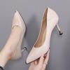 Fashion Formal Shoes for Women 2024 High Heels On Heeled Normal Leather Casual Ladies Summer Footwear Pointed Toe Office Pumps Trend A E