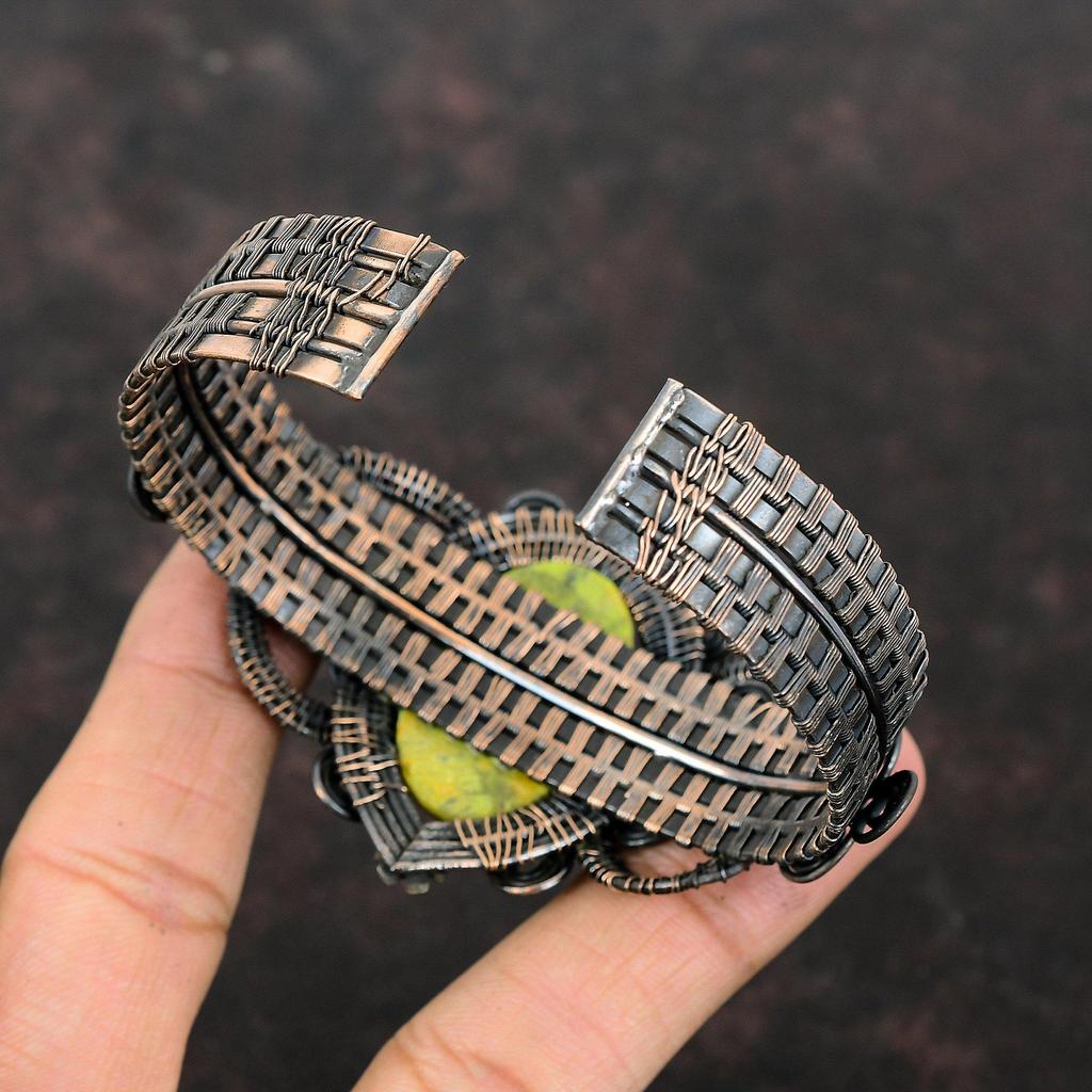 Стихтит Браслет-манжета Браслет из медной проволоки Регулируемый браслет-манжета Браслет из драгоценного камня Медная проволока Ювелирные изделия Браслет ручной работы Подарок для нее